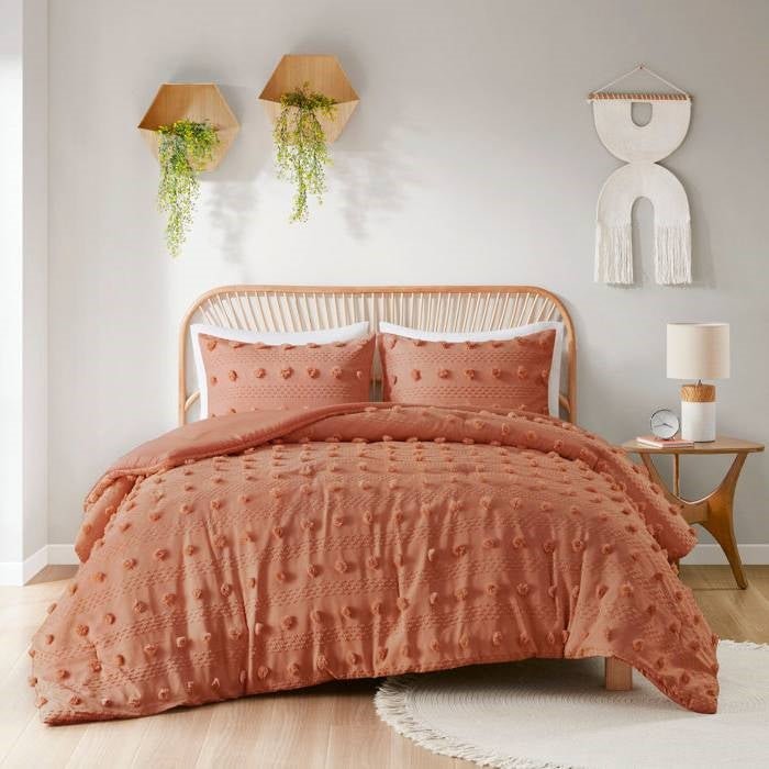 Twin/Twin XL 2-Piece Rust Orange Pompom Microfiber Comforter Set