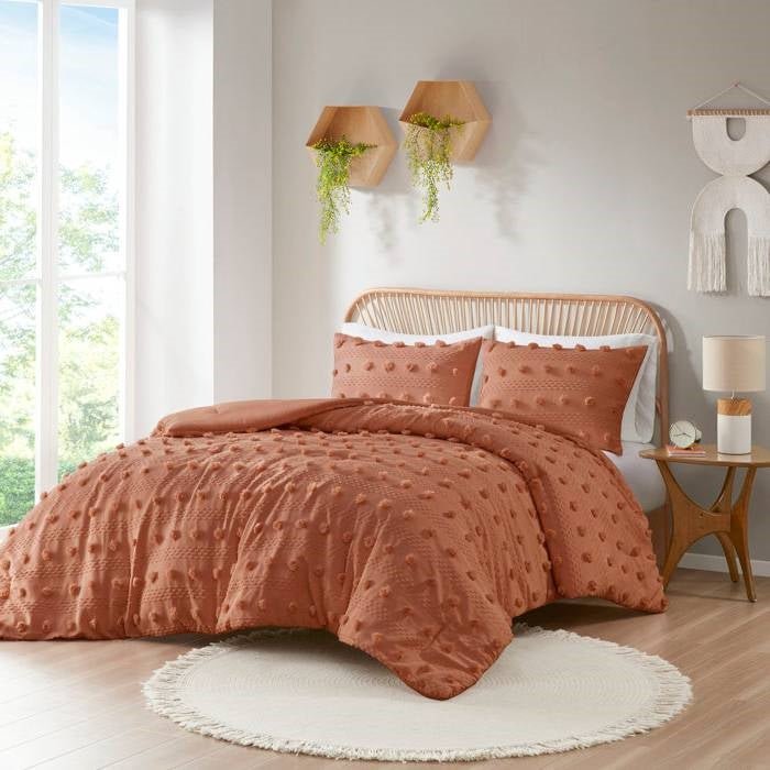Twin/Twin XL 2-Piece Rust Orange Pompom Microfiber Comforter Set - Image 2