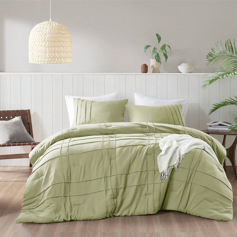 King size Microfiber Pleated Lightweight Soft Comforter Set in Sage Green - Image 2