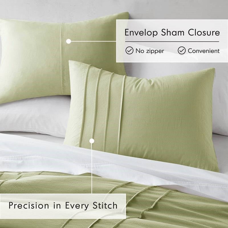 King size Microfiber Pleated Lightweight Soft Comforter Set in Sage Green - Image 3