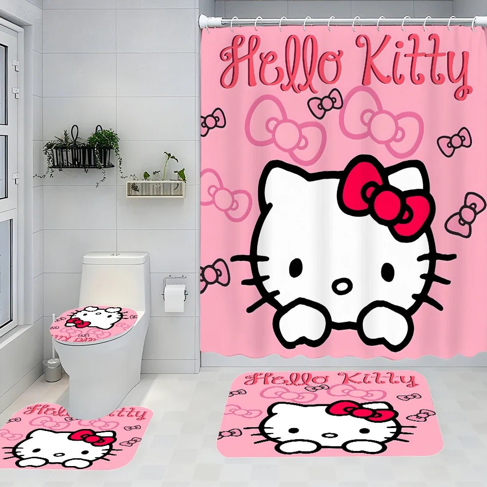Sanrio Hello Kitty Bathroom Four-Piece Set - Avant-garde Waterproof Shower Curtain, creating a complete bathroom kit