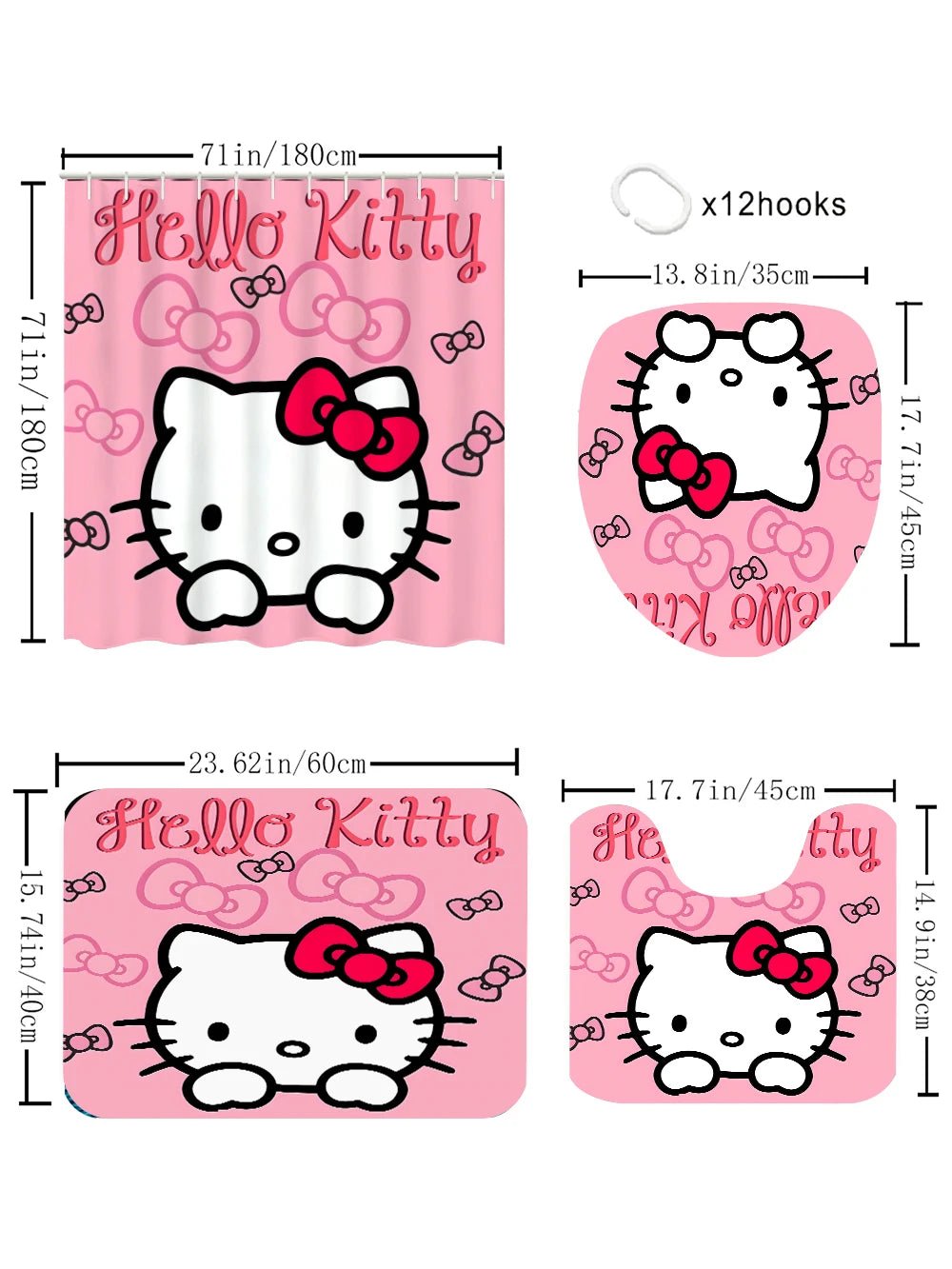 Sanrio Hello Kitty Bathroom Four-Piece Set - Avant-garde Waterproof Shower Curtain, creating a complete bathroom kit - Image 3