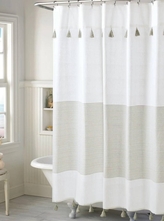 72-inch Taupe Tan and White Stripes Cotton Shower Curtain