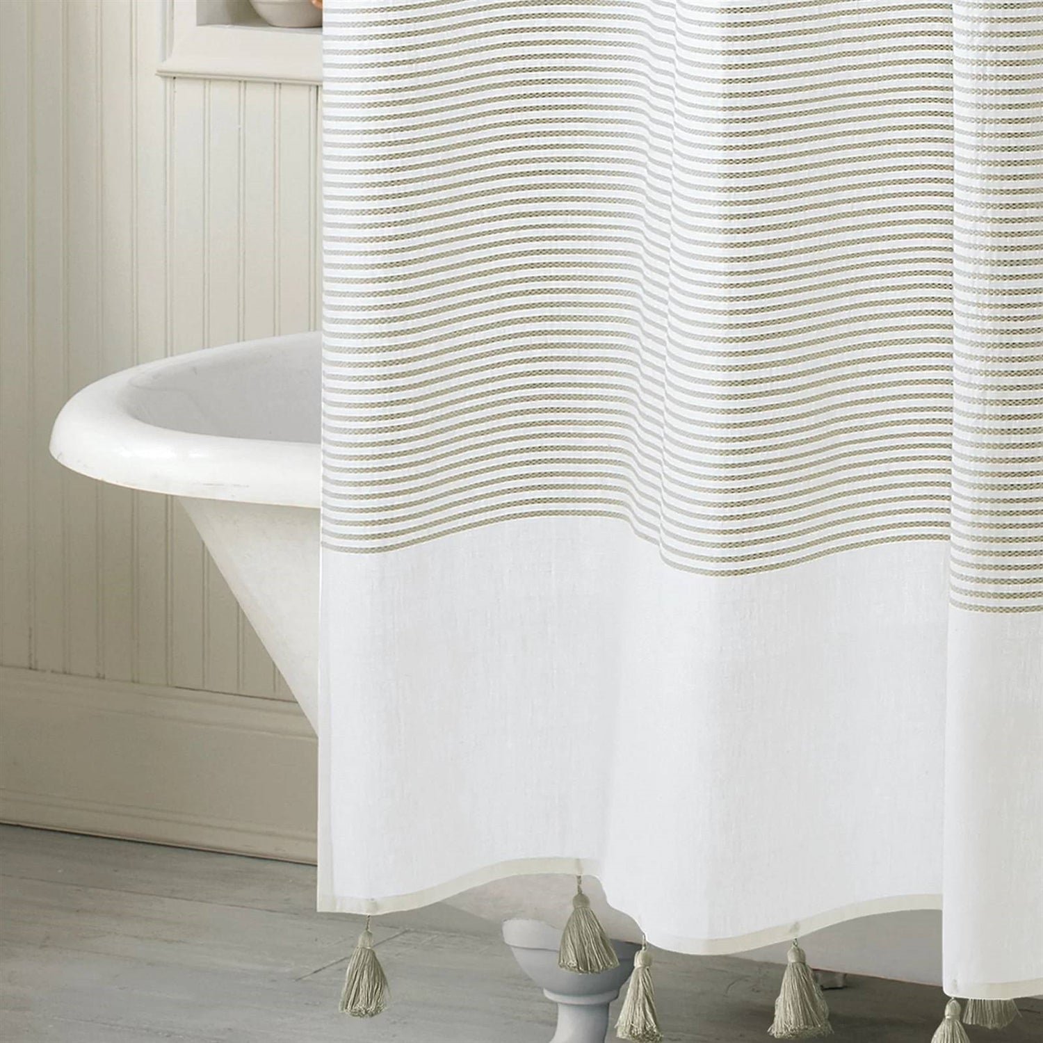 72-inch Taupe Tan and White Stripes Cotton Shower Curtain - Image 3