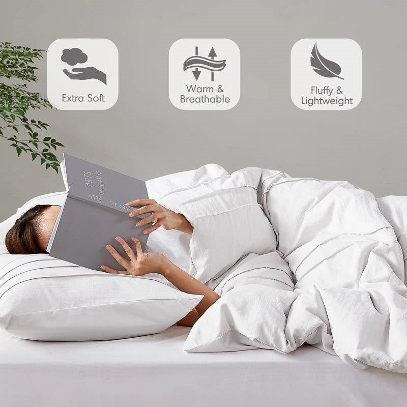 Twin/Twin XL Microfiber Pleated Soft Washed Comforter Set White - Image 3