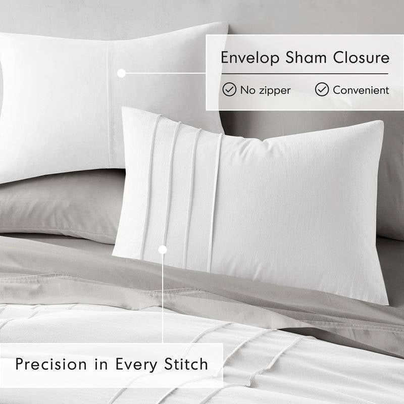 Twin/Twin XL Microfiber Pleated Soft Washed Comforter Set White - Image 4